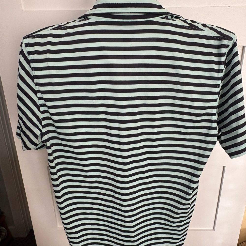 Dunning Golf Mint and Black Striped Polo Shirt - Picture 2 of 4